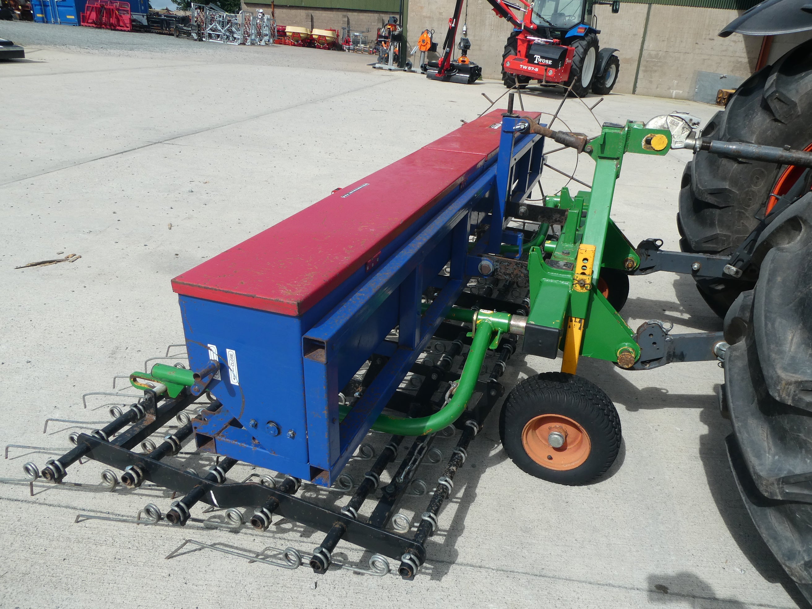 3m Spring tine Harrow with Grass seed box