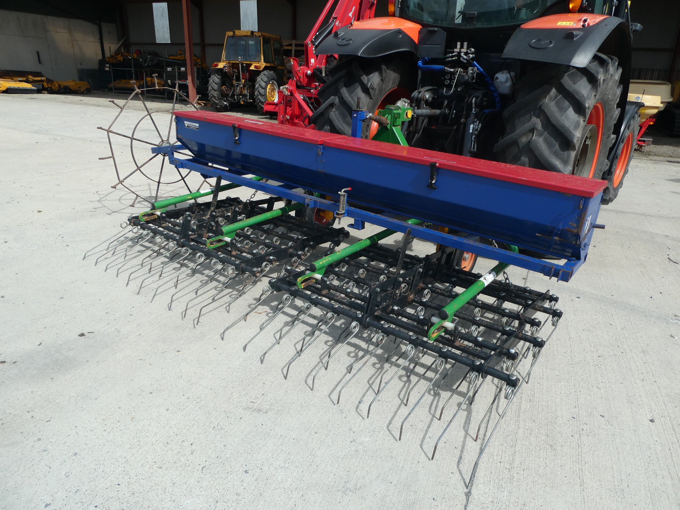3m Spring tine Harrow with Grass seed box