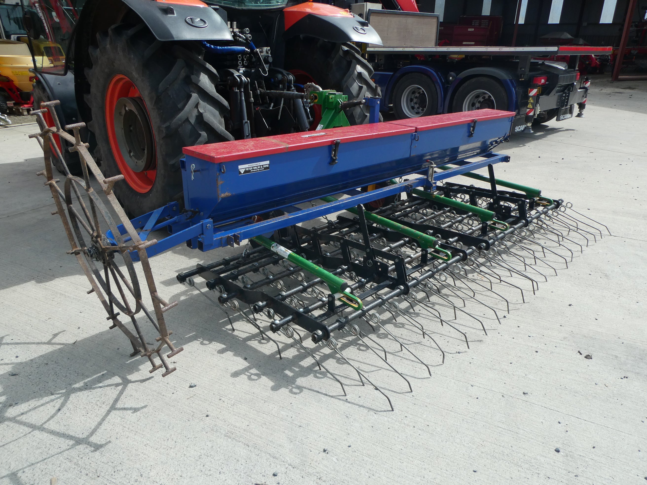 3m Spring tine Harrow with Grass seed box