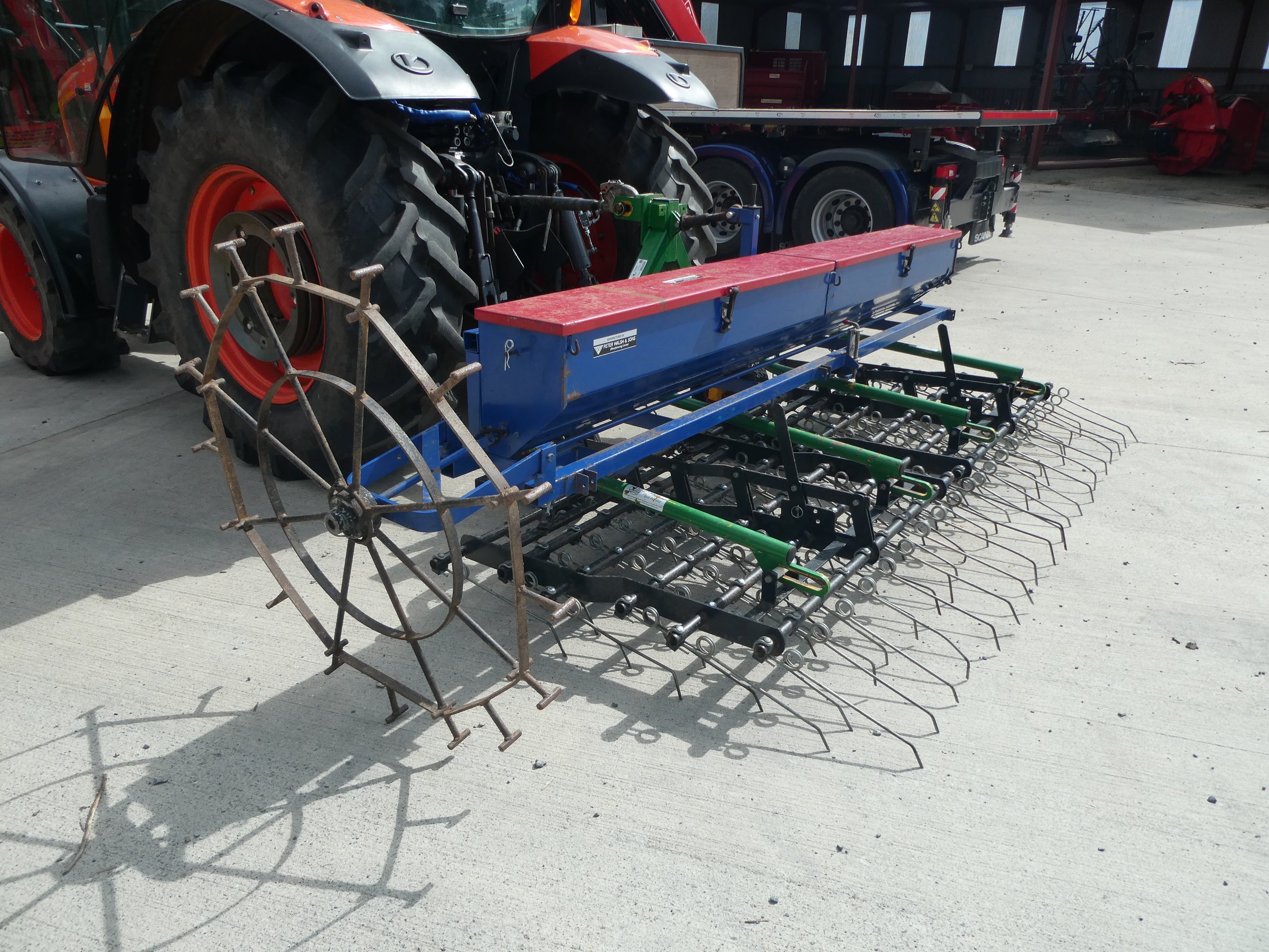 3m Spring tine Harrow with Grass seed box