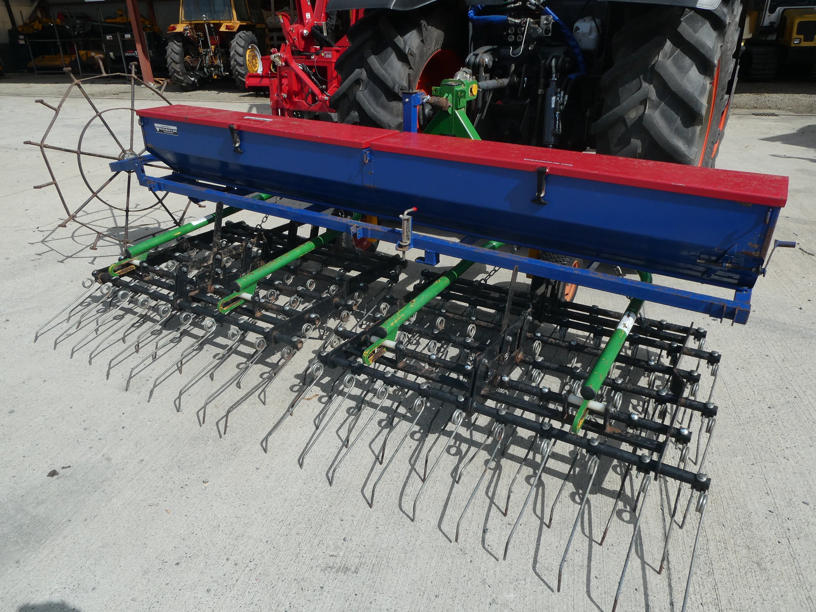 3m Spring tine Harrow with Grass seed box