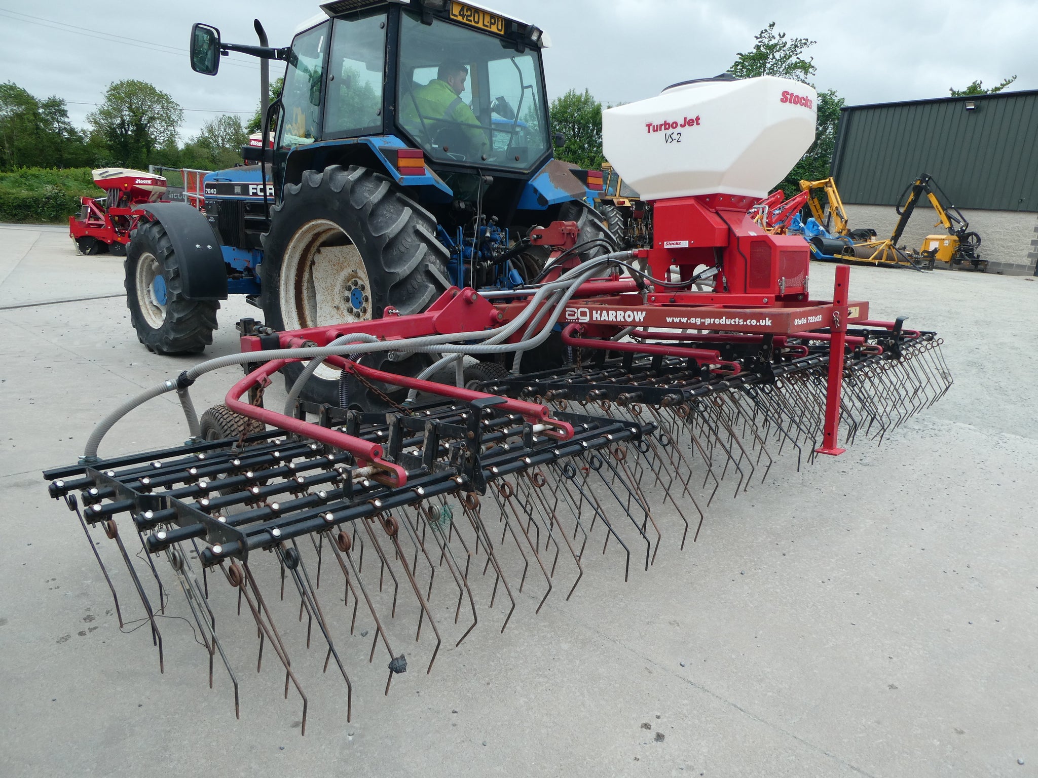 AG 6m Spring tine Harrow with Stocks seeder