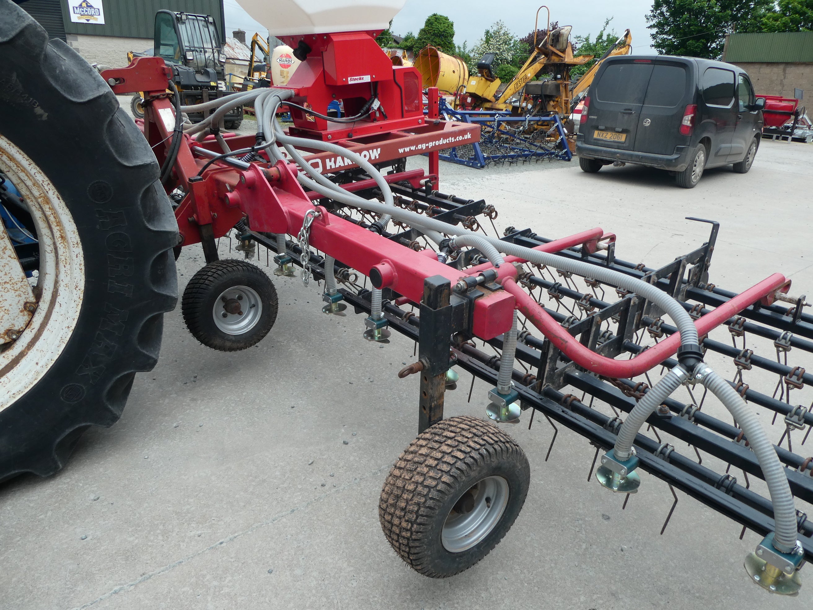 AG 6m Spring tine Harrow with Stocks seeder