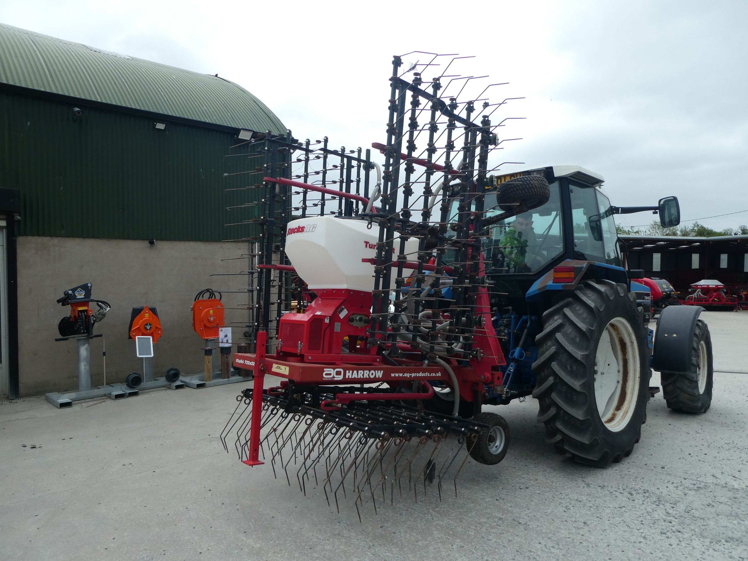 AG 6m Spring tine Harrow with Stocks seeder