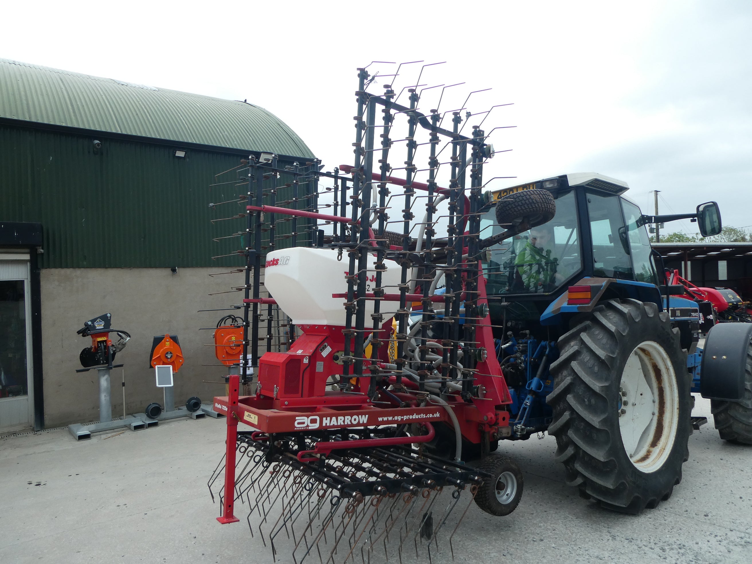 AG 6m Spring tine Harrow with Stocks seeder