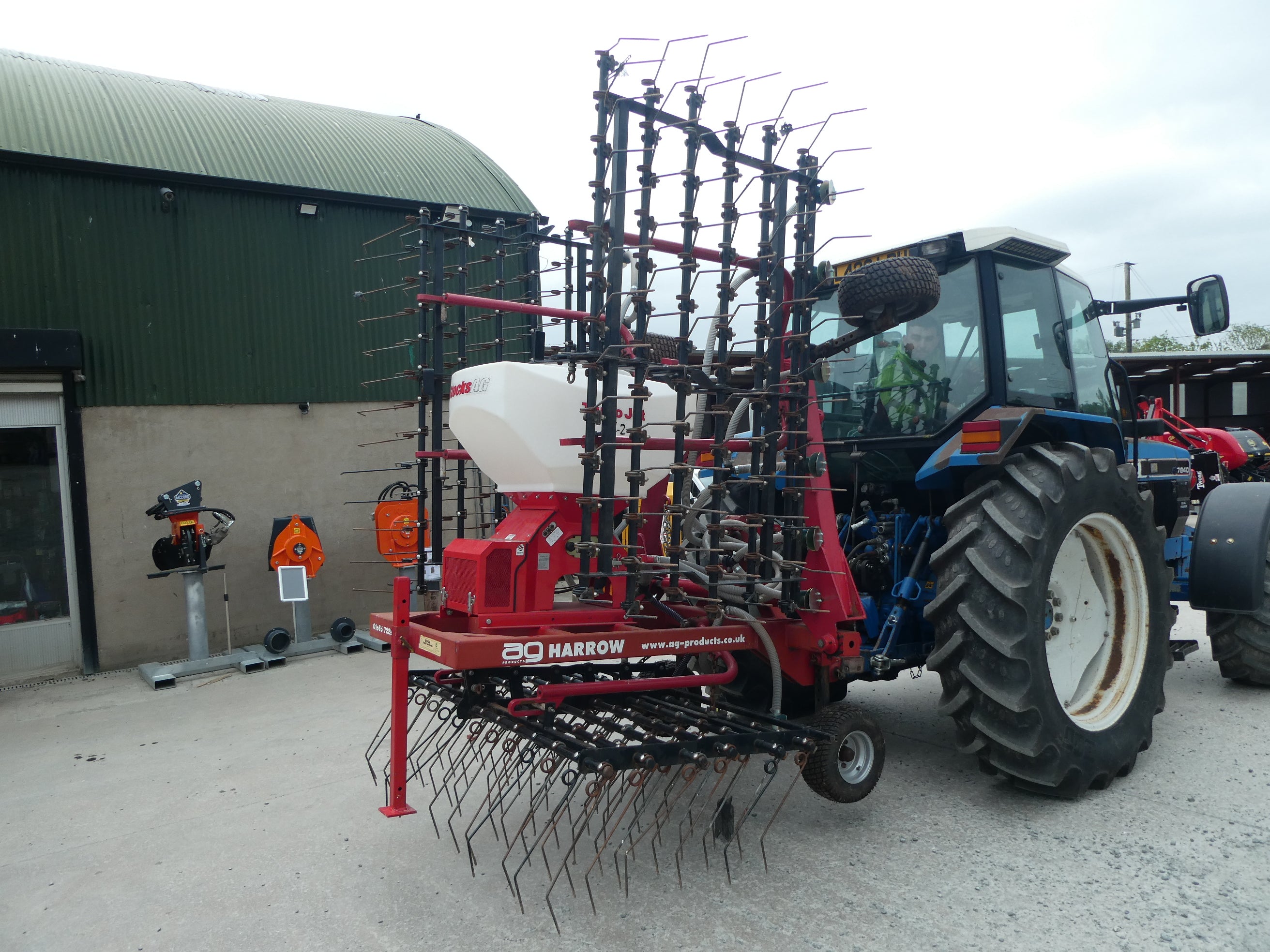 AG 6m Spring tine Harrow with Stocks seeder