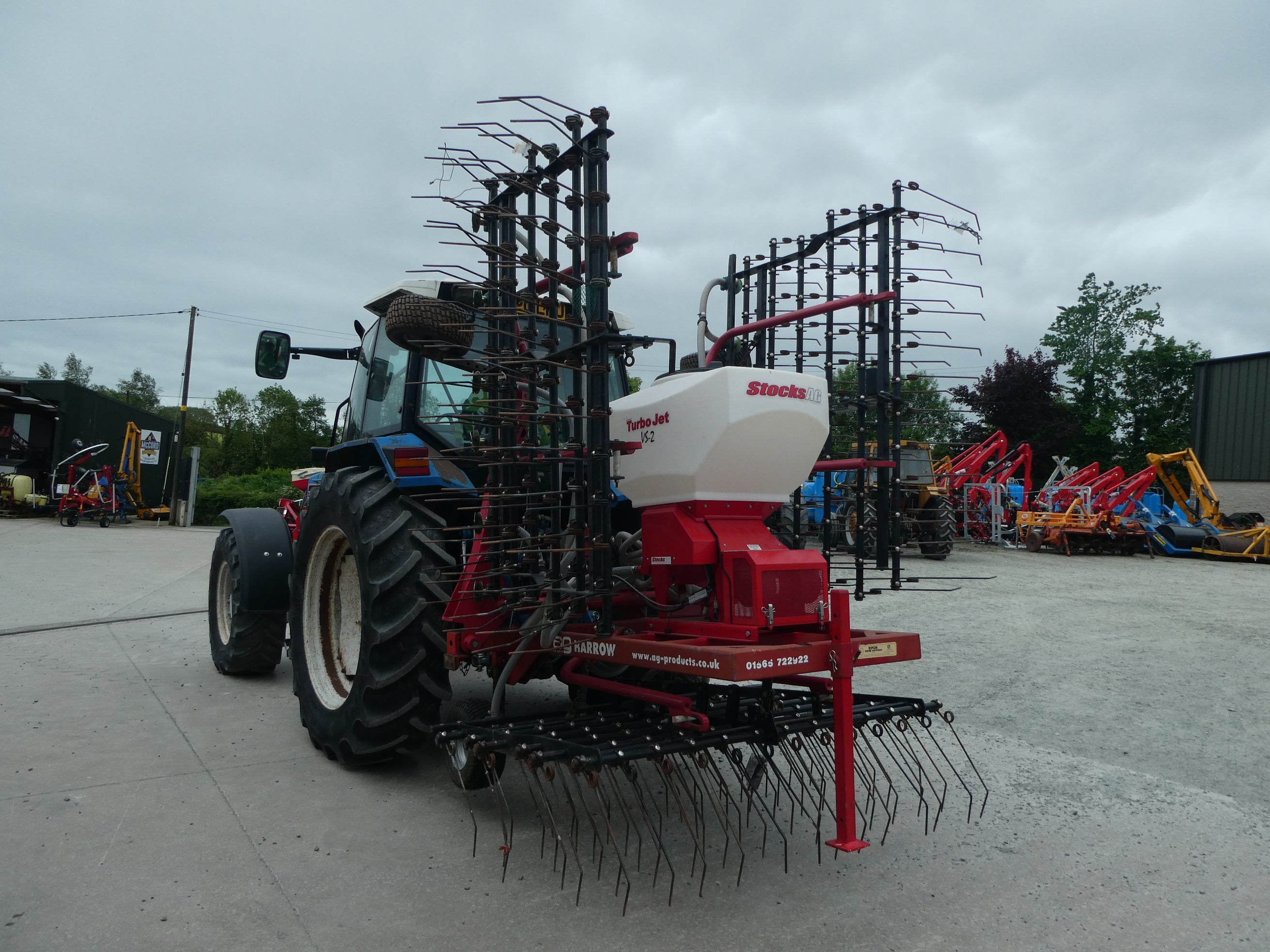 AG 6m Spring tine Harrow with Stocks seeder