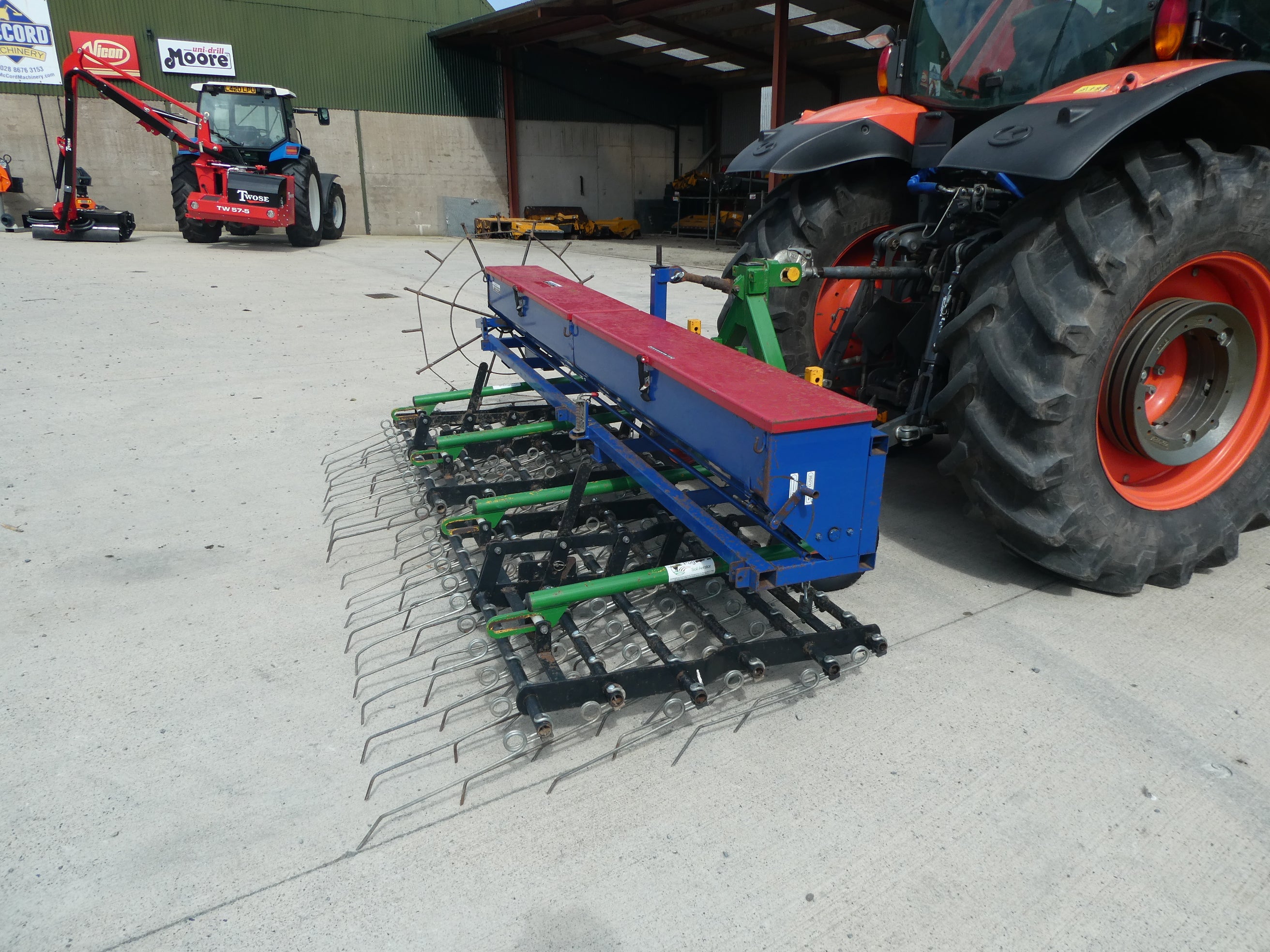 3m Spring tine Harrow with Grass seed box